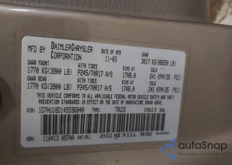 2004 Dodge Ram 1500 Slt/Laramie from USA, damaged, VIN 1D7HU18D14S596840